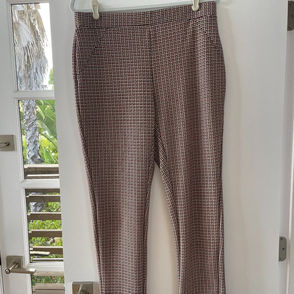Adrienne Vittadini‎ Pull On Side Slits Pants in Houndstooth Check, Size Large